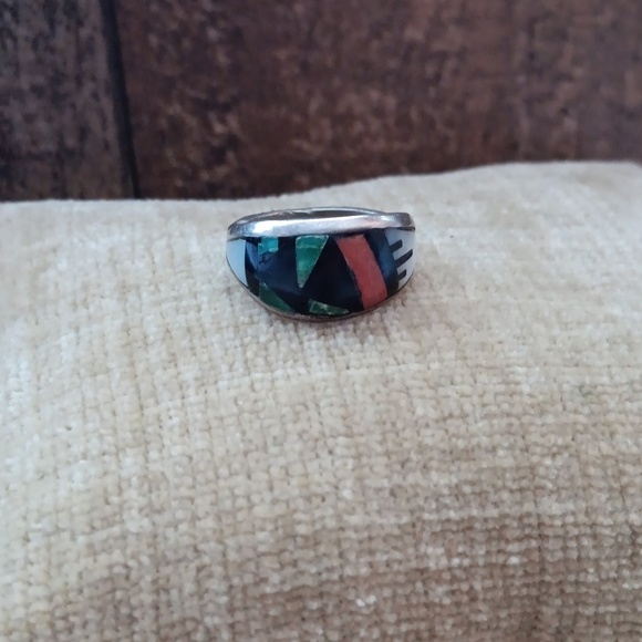 Sterling Silver JR Zuni Multi Stone Inlay Ring - Picture 1 of 11